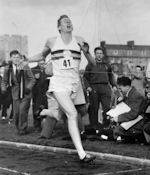 Roger Bannister crossing the finish line, 1952