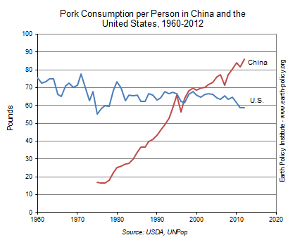 Pork Consumption per Person in China and the United States, 1960-2012