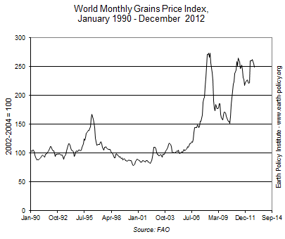 World Monthly Grains Price Index, January 1990 - December  2012