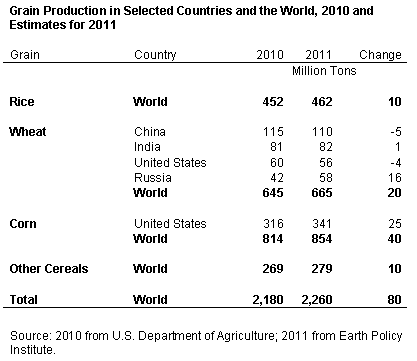 Table on Grain Production in Selected=